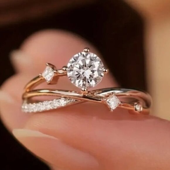 Jewelry - 14k Gold Plated Adjustable Diamond Embellished Ring